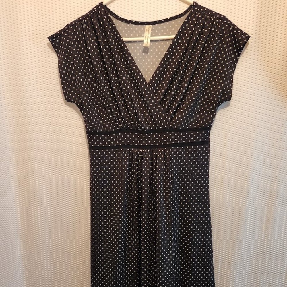 PERSEPTION CONCEPT Black white POLKA DOT dress Small stretch knit flare